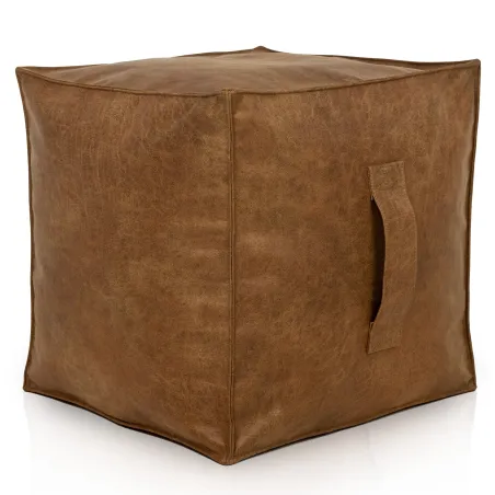 Puff Cuadrado Cubo - Piel Natural Premium