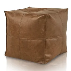 Puff Cuadrado Cubo Con Costura - Piel Natural Premium
