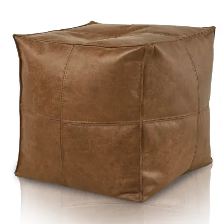 Puff Cuadrado Cubo Con Costura - Piel Natural Premium