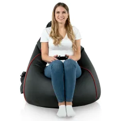 Perfecto para salas de juego, este puff negro ofrece comodidad con estilo