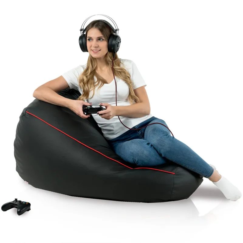 Puff negro duradero, ideal para habitaciones de juegos infantiles y configuraciones de gaming