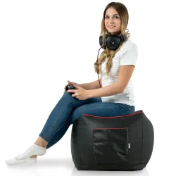 Puff gamer cómodo en negro, ideal para jugar y relajarse