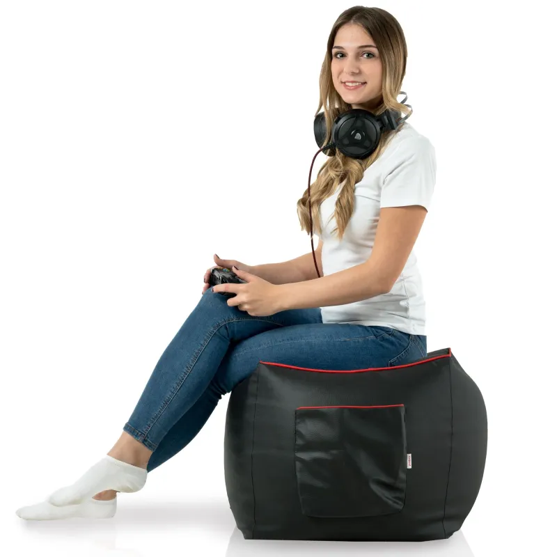 Puff gamer cómodo en negro, ideal para jugar y relajarse