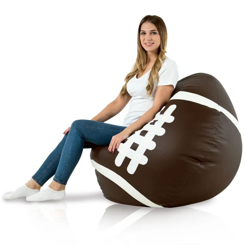 Puff Pelota Rugby Marrón - Piel Sintética – vista 4