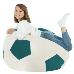 Puff de fútbol azul, perfecto para la decoración temática de deportes en habitaciones infantiles