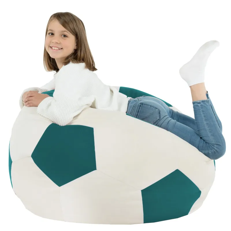 Puff de fútbol azul, perfecto para la decoración temática de deportes en habitaciones infantiles