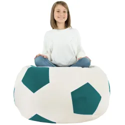 Cómodo puff de fútbol azul, ideal para relajarse en habitaciones infantiles