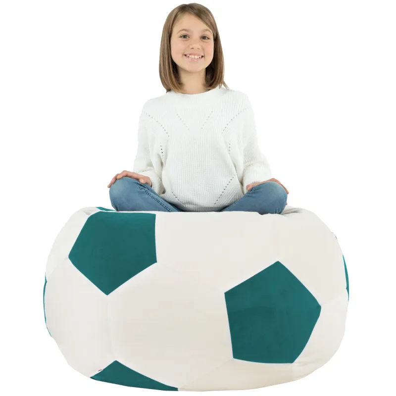 Cómodo puff de fútbol azul, ideal para relajarse en habitaciones infantiles