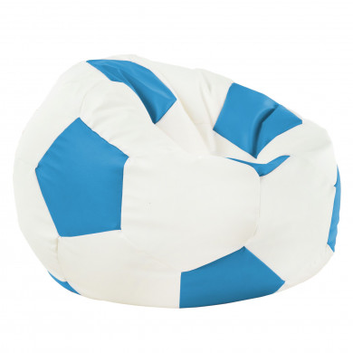 Puf De Fútbol Blanco Azul Claro Cuero Ecológico