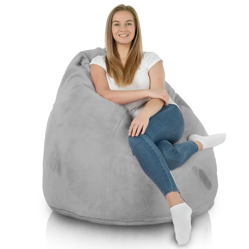 Puff pera Yeti gris texturizado, ideal para uso interior y exterior
