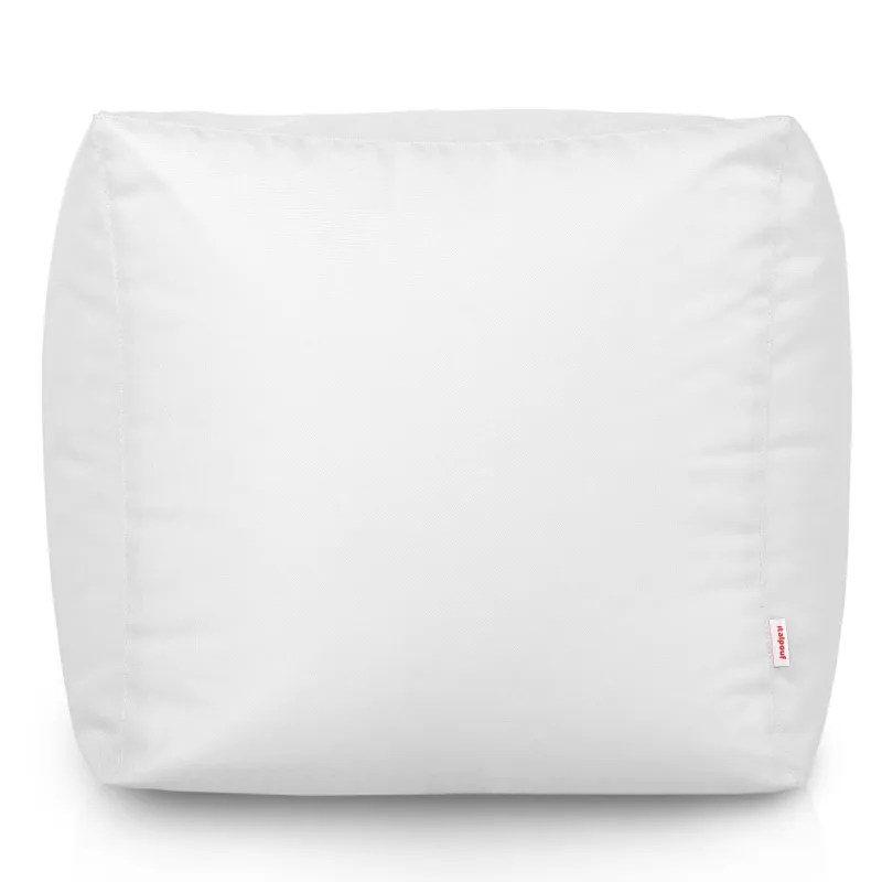 Puff cuadrado blanco versátil para uso interior y exterior