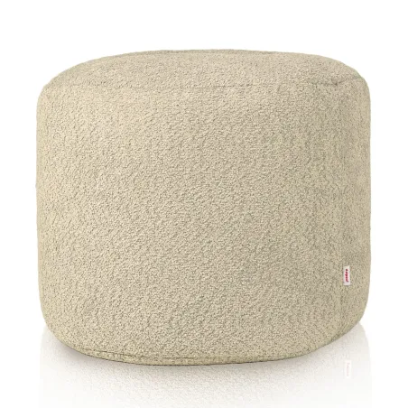 Puff cilíndrico beige de boucle, cómodo y moderno para cualquier espacio