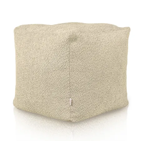 Puff cuadrado beige de boucle para espacios modernos