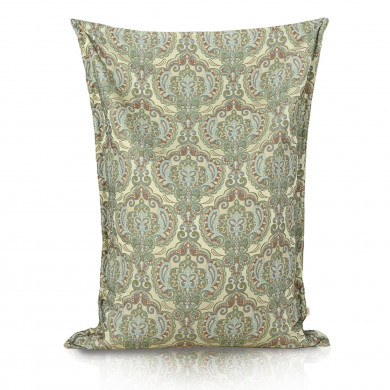 Adorno oriental verde sobre tela texturizada puff almohada