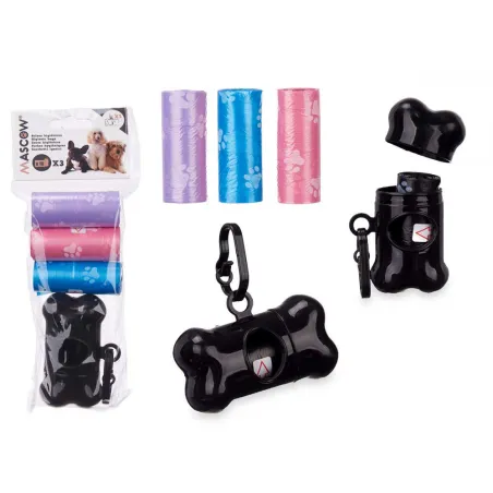 Contenedor de bolsas para excrementos con 3 rollos de 15 uds - accesorios para mascotas