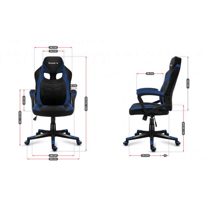 Dimensiones de la silla Huzaro Force 2.5 Azul Mesh