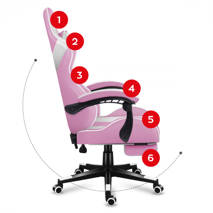 Lado izquierdo de la silla Huzaro Force 4.7 Rosa Mesh