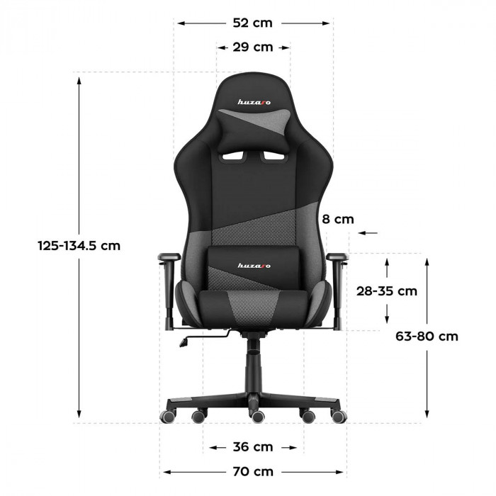 Dimensiones de la silla de malla gris Huzaro Force 6.2