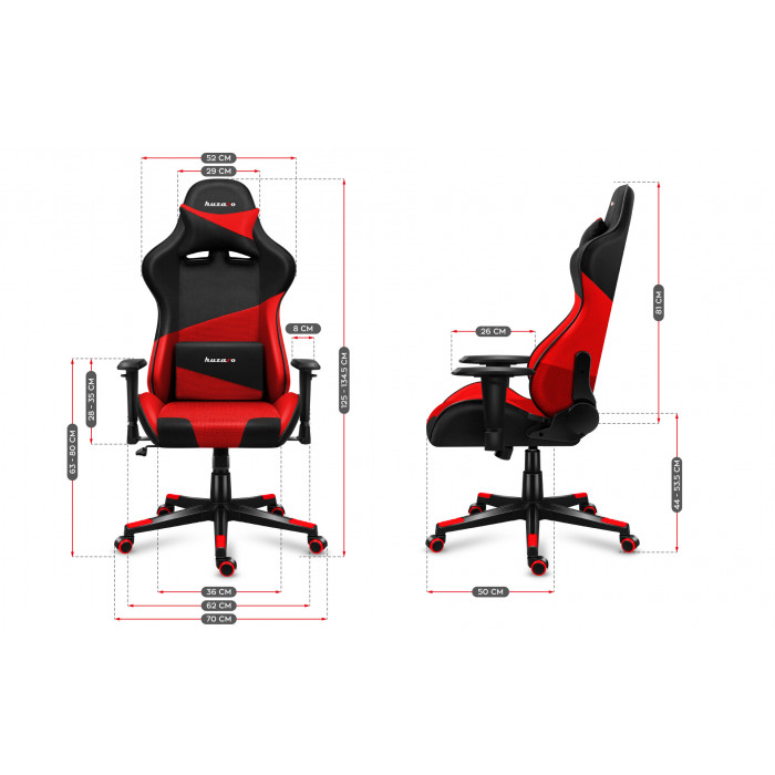 Dimensiones de la silla Huzaro Force 6.2 malla roja