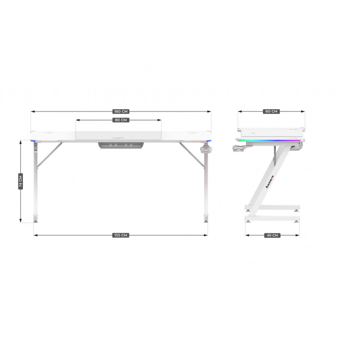 Dimensiones del escritorio Hero 4.8 RGB LED