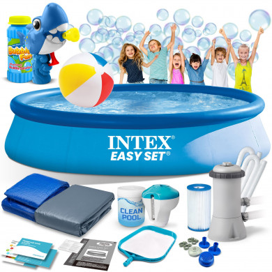 Piscina redonda Hinchable elevada Jardin 396 x 84 cm 15in1 INTEX 28142 + maquina de burbujas GRATIS.