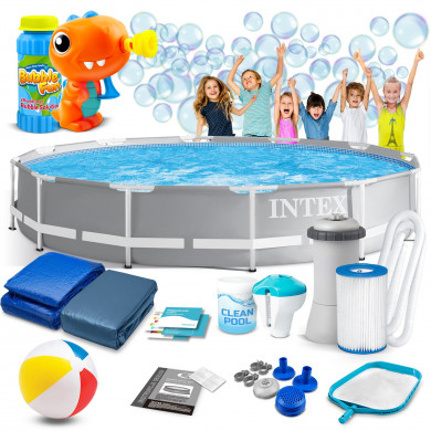 Piscina de jardín redonda con estructura metálica 366 x 76 cm 16in1 INTEX 26712 + máquina de burbujas GRATIS