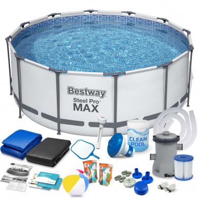 Piscina redonda de jardín con estructura metálica y bomba 427 x 84 cm, 17in1 set Bestway 56595