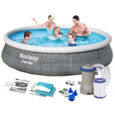 Piscina redonda Hinchable elevada jardín 396 x 84 cm, juego 9 en 1 Bestway 57376