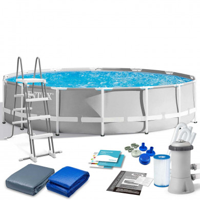 Piscina desmontable redonda tubular Metal Frame elevada y bomba 457 x 122 cm, 6in1 INTEX 26726GN