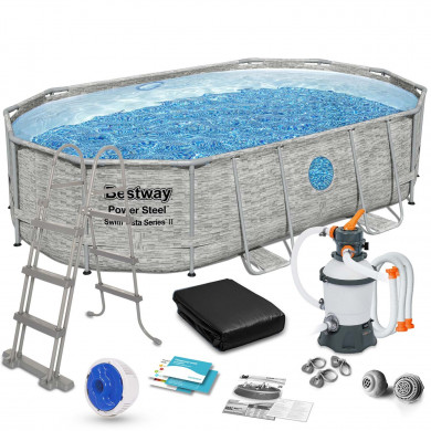 Power Steel Piscina desmontable redonda tubular Metal Frame elevada488 x 305 x 107 cm 11in 1 Bestway 56946