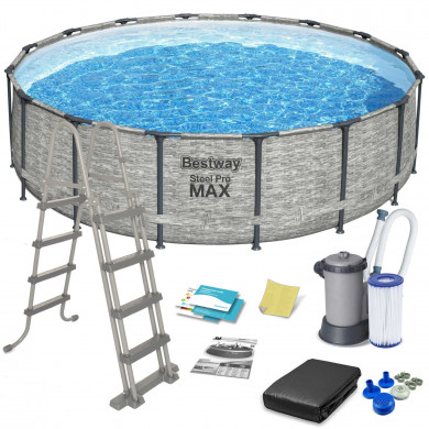 Steel Pro Max Piscina desmontable redonda tubular Metal Frame elevada 488 x 122 cm, 11in1 Bestway 5619E