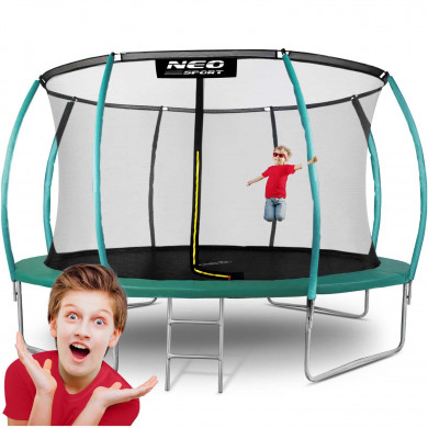 Cama elástica de jardín 14ft/435cm con red, postes perfilados y escalera Neo-Sport