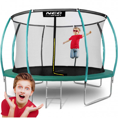 Trampolín de jardín 12 pies/374 cm con red, postes perfilados y escalera Neo-Sport