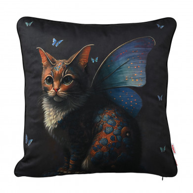 Almohada decorativa Cat Butterfly Azul.