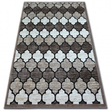 Alfombra acrílica YAZZ 3766 Enrejado Trébol marroquí beige oscuro/color salmón