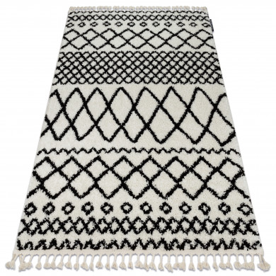 Alfombra BERBER SAFI N9040 blanco/negro Franjas Bereber Marroquí Shaggy