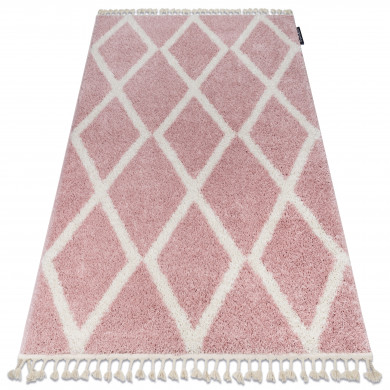 Alfombra BERBER TROIK A0010 rosa/blanco Franjas Bereber Marroquí Shaggy
