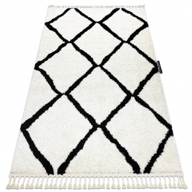 Alfombra BERBER Cuadriculado blanco Franjas Bereber Marroquí Shaggy