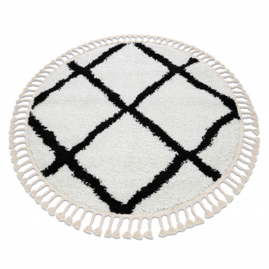Alfombra BERBER CROSS círculo blanco Franjas Bereber Marroquí Shaggy