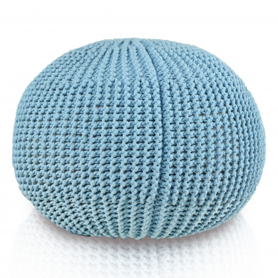Puf CottonKnit Sky: puf tejido a mano con cordón de algodón