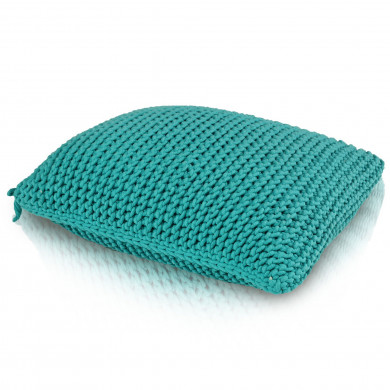CottonKnit Deco Cushion – Turquoise – cojín rectangular tejido con cordón de algodón