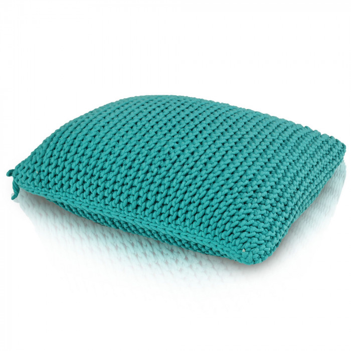PillowKnit Handmade Navy: cojín rectangular tejido a mano con cordón de algodón