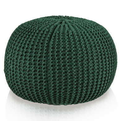 Puf HandKnit Grande – Puf verde bosque tejido a mano con cordón de algodón