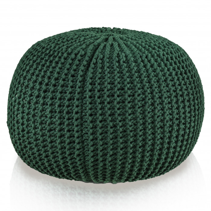 Puf CottonKnit Sky: puf tejido a mano con cordón de algodón
