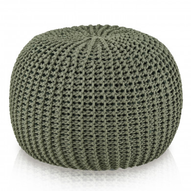 Puf redondo tejido Verde – Hecho a mano con cordón de algodón