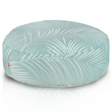 Puf pera tropical con palmeras | Puff suave con hojas de palmera – Ø45 cm