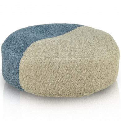 Reposapiés Bouclé Duo: redondo, bicolor (beige y azul), suave y elegante