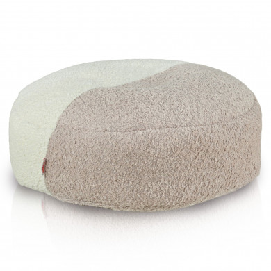 Puf Bouclé Pastel Duo: redondo, blanco empolvado, elegante y suave
