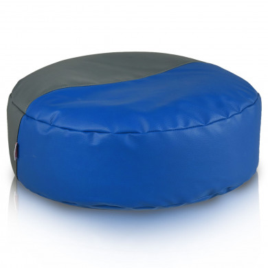 Reposapiés Duo Active: redondo, de cuero ecológico azul y gris, estilo moderno