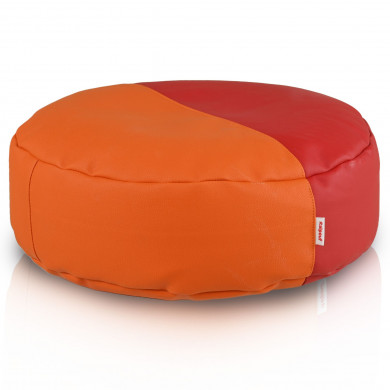 Reposapiés Duo Energy: redondo, rojo y naranja, de cuero ecológico, con un toque intenso